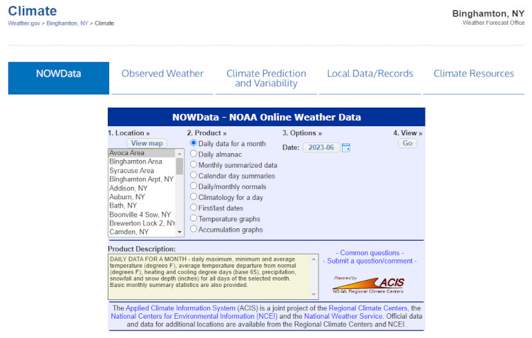NWS Binghamton, NY main climate page.