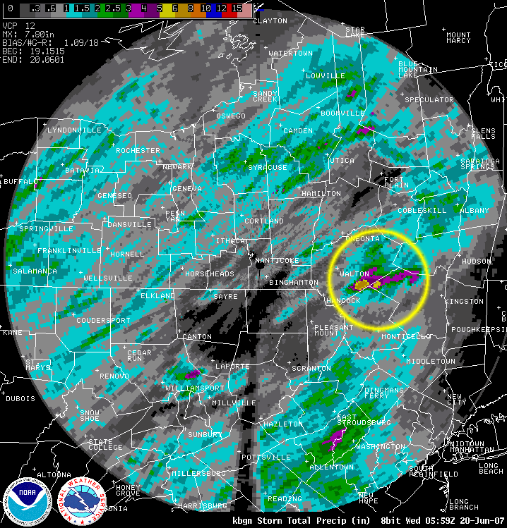 Storm Total Precipitation for June 19 to 20, 2007. 