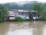 Susquehanna River rising into the businesses in Owego, NY