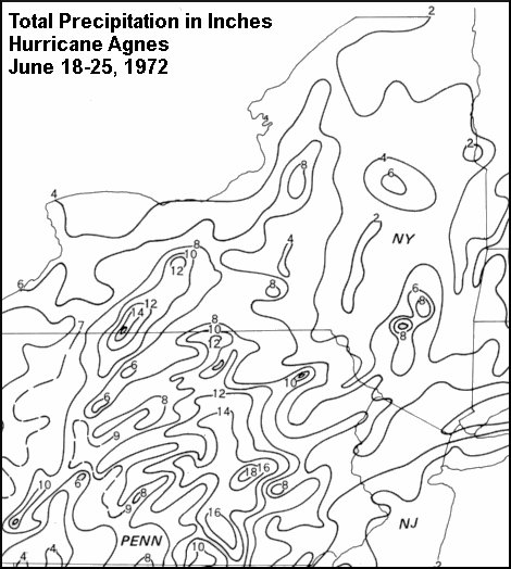 Hurricane Agnes Rainfall Map June 18-25, 1972.