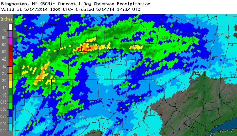 Rainfall map ending May 14, 2014 at 8 AM EDT.