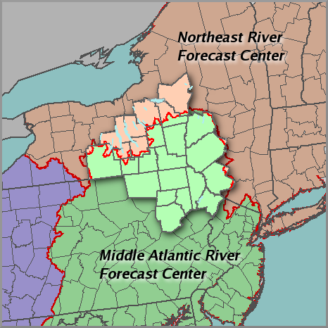 Map showing RFCs that cover the NWS Binghamton, NY HSA.