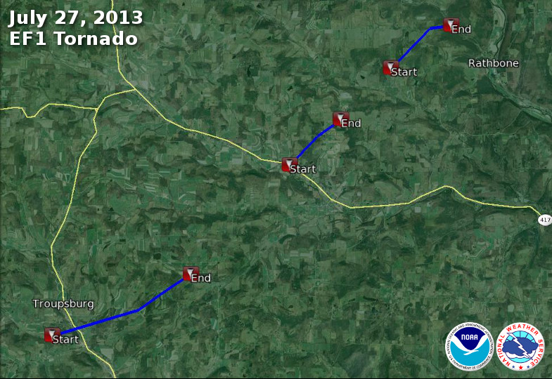 Map showing tornado path.