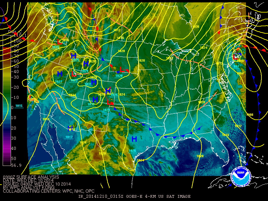 Loop of satellite/surface maps. Click to loop.