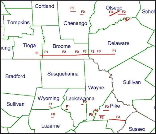 Tornado track map.