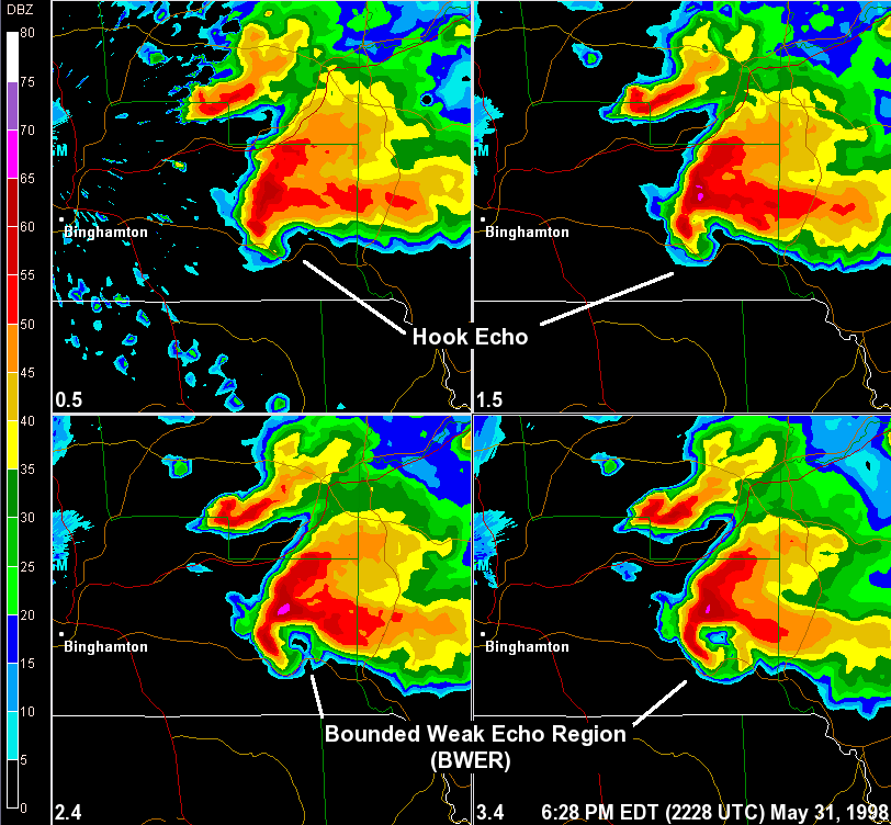 This image shows radar display of the May 31, 1998 tornado.