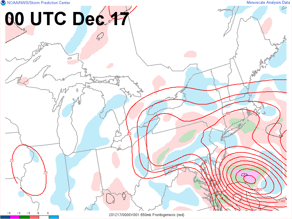 Map showing EPV at 800-750mb and 850mb F-gen