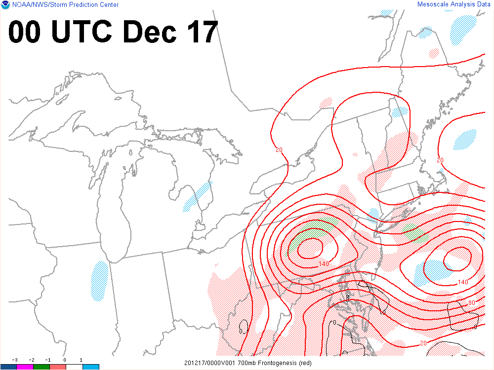 Map showing EPV at 650-500mb and 700mb F-gen