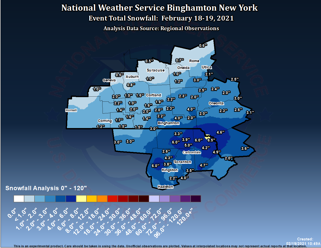 Map of snowfall amount.