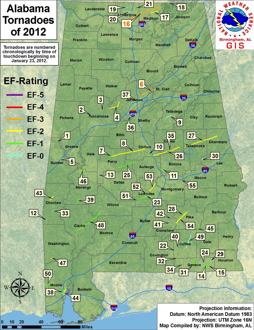 Alabama Tornado History Map