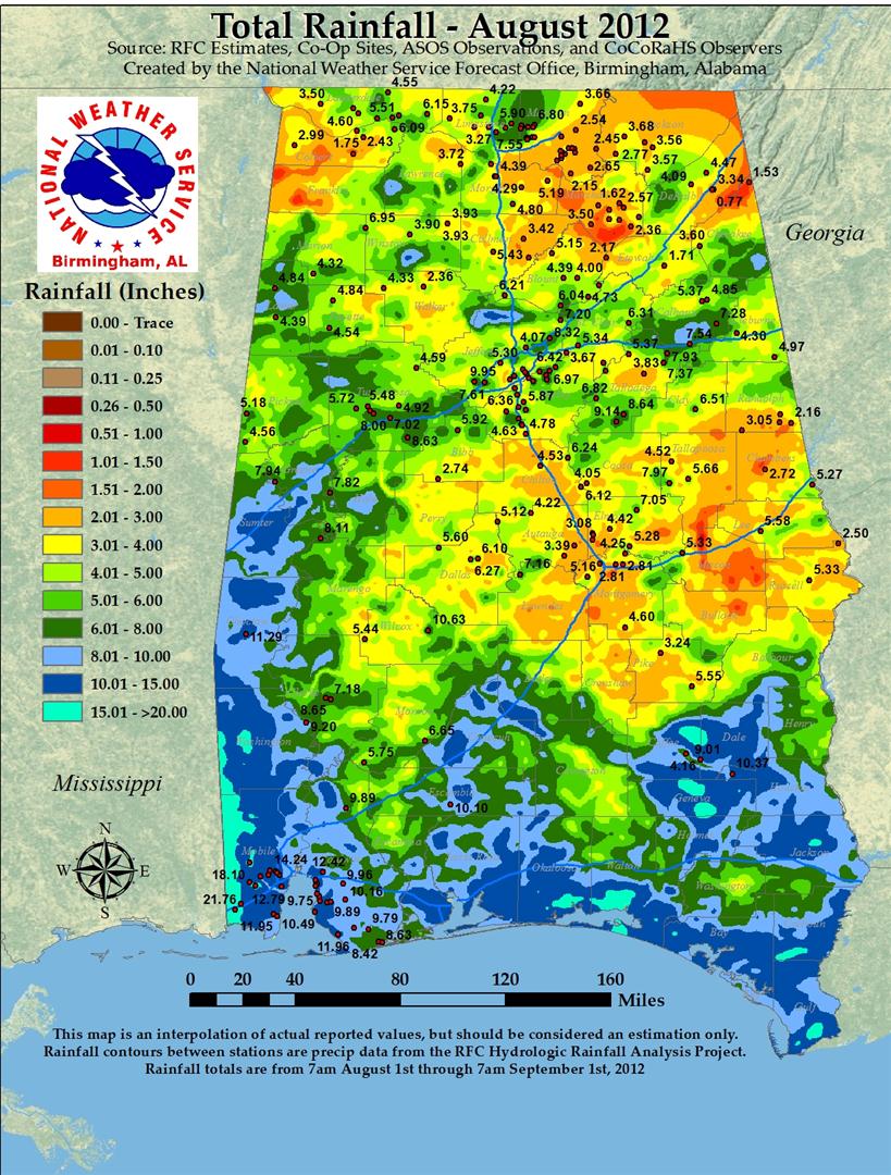 Rainfall for August 2012