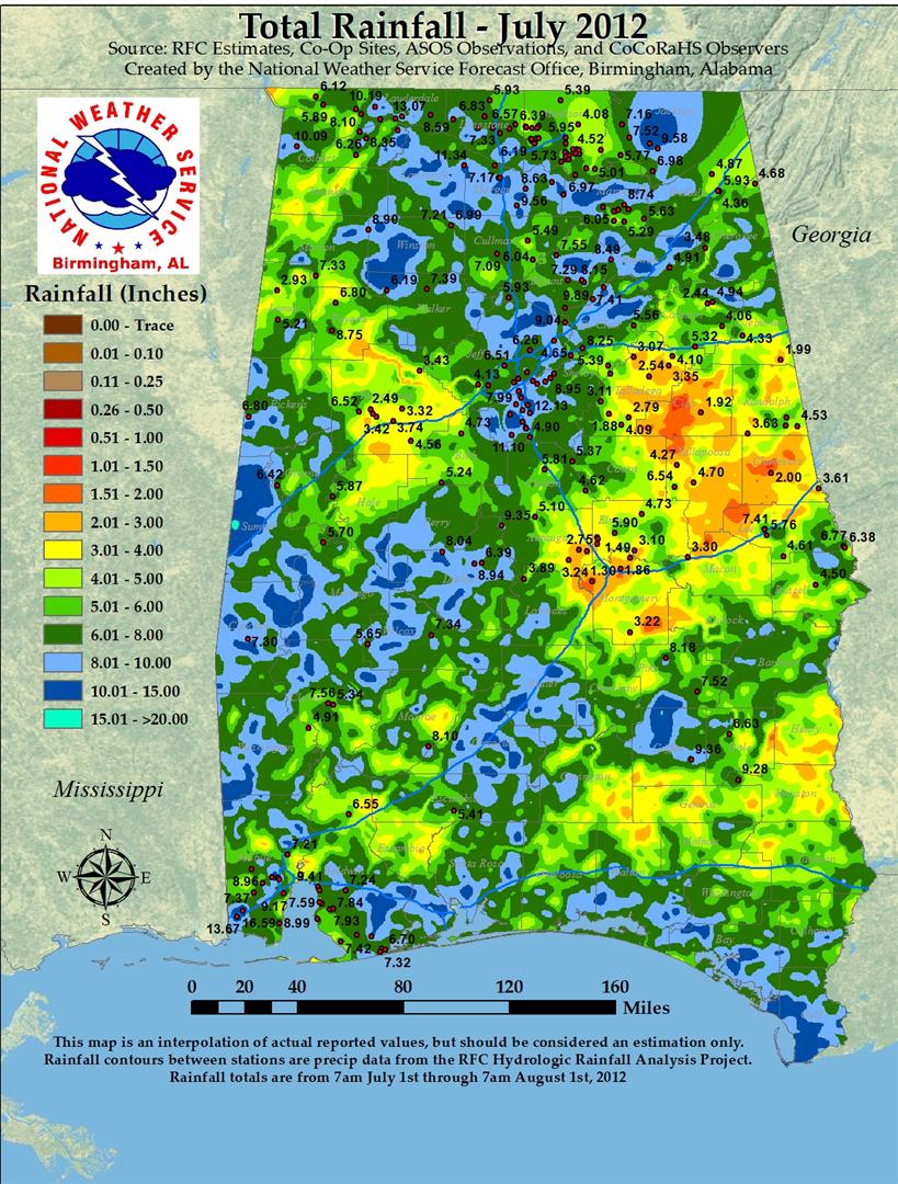 Rainfall for July 2012