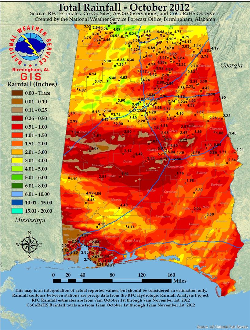 Rainfall for October 2012
