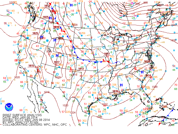Surface Chart on Jan 8 at 00Z
