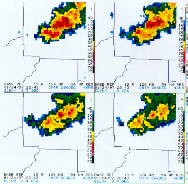 The cell was still bottom heavy in the reflectivity data at 2243Z.  It had a tight reflectivity gradient on the southern flank.