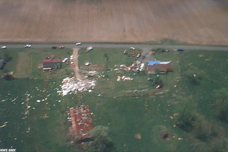 Aerial  view of trailer/house damage just southwest of Rainsville.