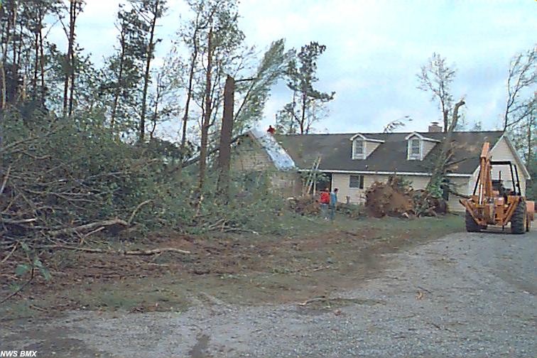 Trees on house just southwest of Rainsville.