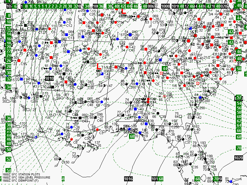 Map showing surface conditions at Noon CST on 12/16/00. (NWS Birmingham)