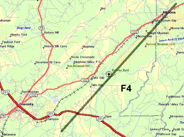 Click on image to view approximate track of tornado.