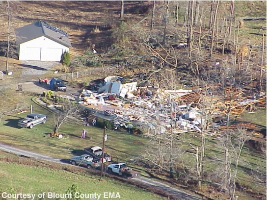 House destroyed on US Highway 231 at Morton Rd.  The tornado was at F4 strength here. Click for a larger image!