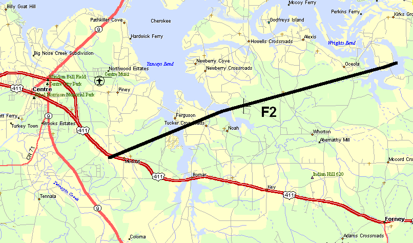 Map of the damage path