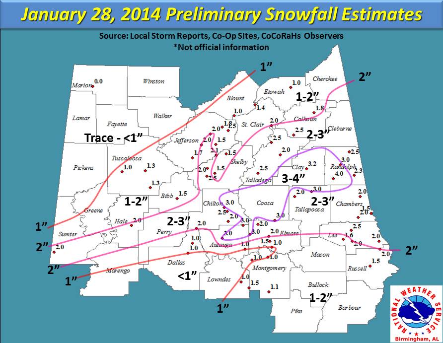 Preliminary Snowfall Totals