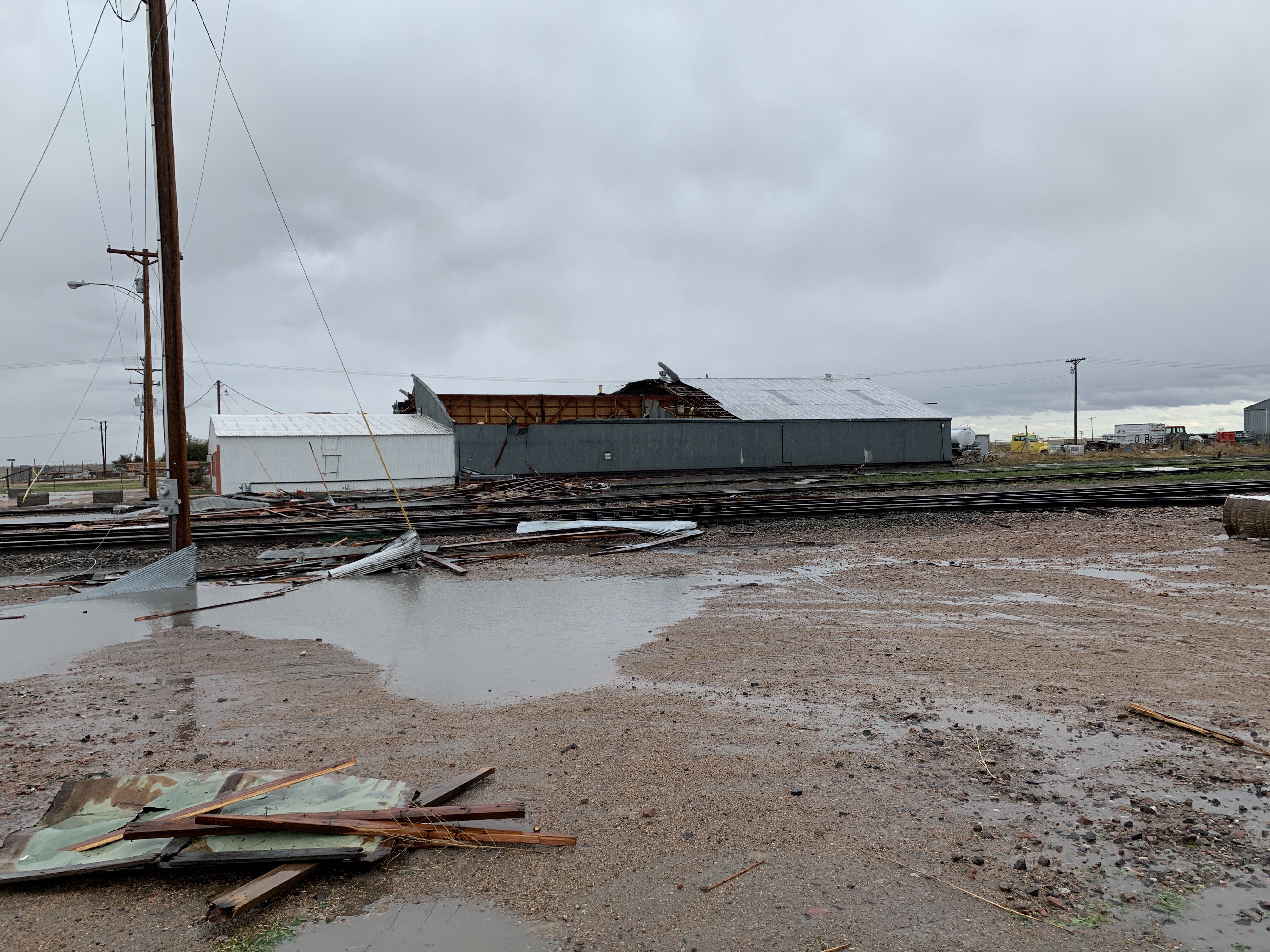 Metal building de-roofed in Akron CO June 9 2020