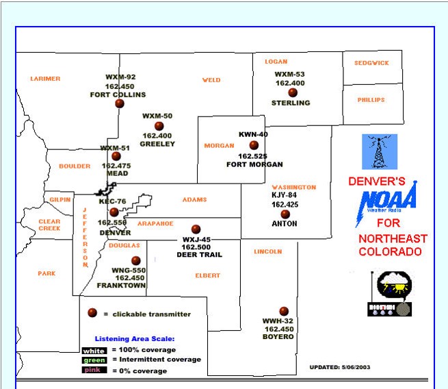 NOAA Weather Radio transmitter locations.