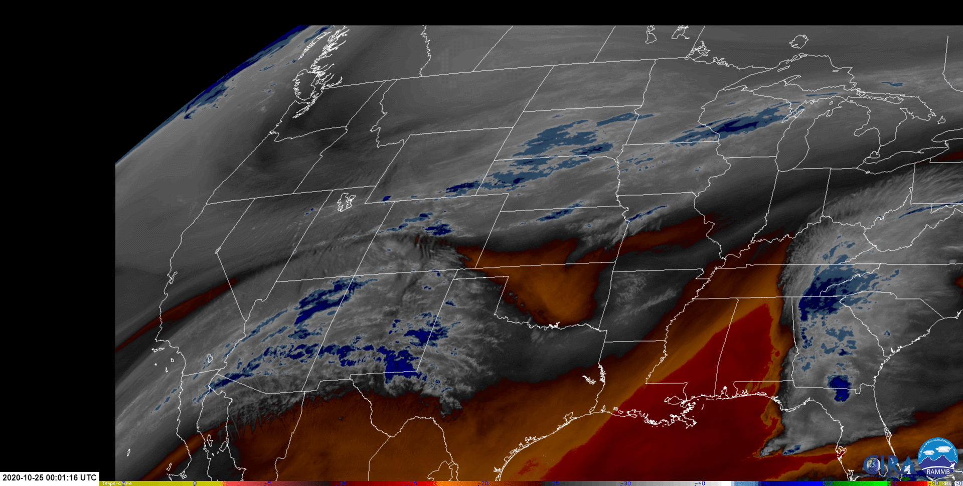 Satellite loop of mid level water vapor