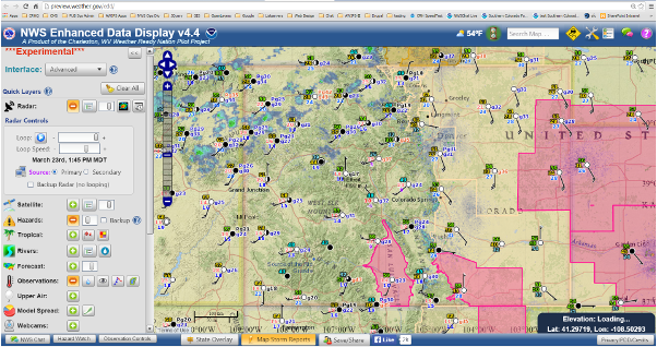 Image of the Enhanced Data Display set for Fire Weather Parameters