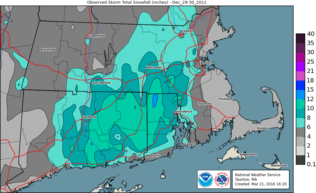 Plot of Storm Total Snowfall