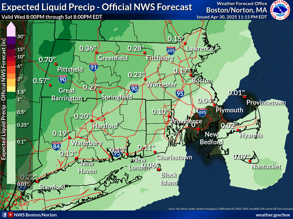 Expected Liquid Precip - Official NWS Forecast.