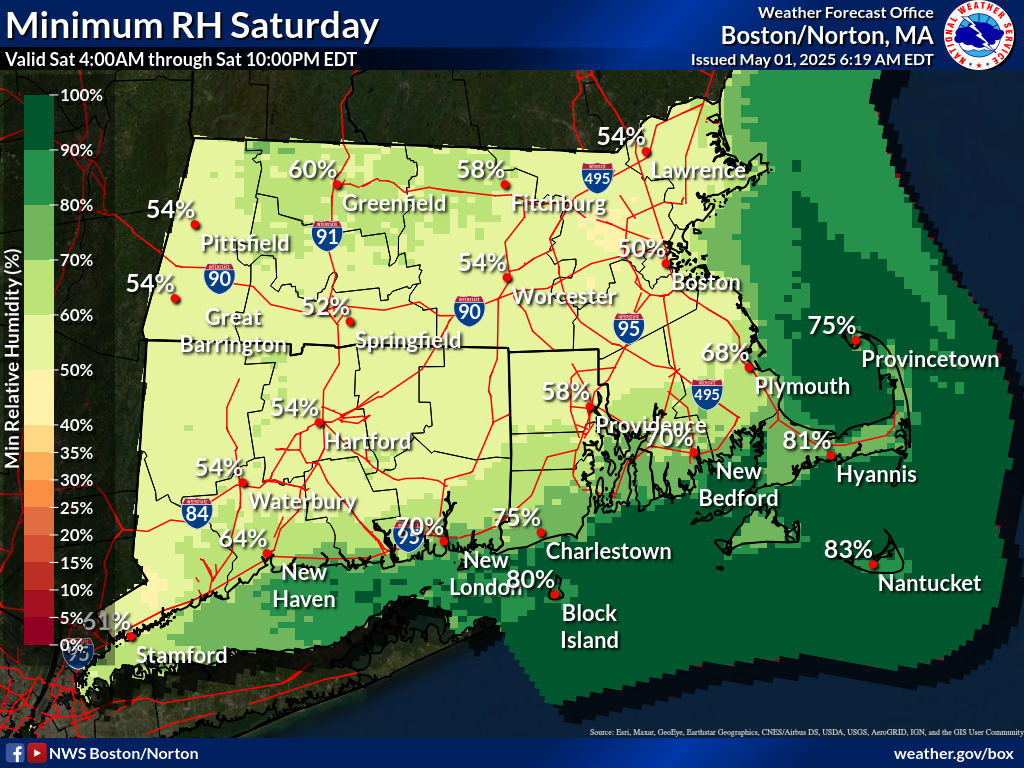 Map displays the Southern New England Minimum RH Day 3.