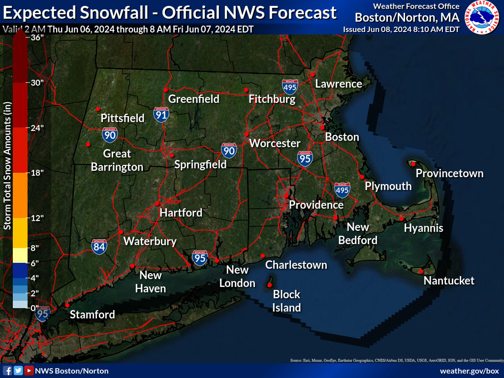 Snow Total Forecast provided by the National Weather Service