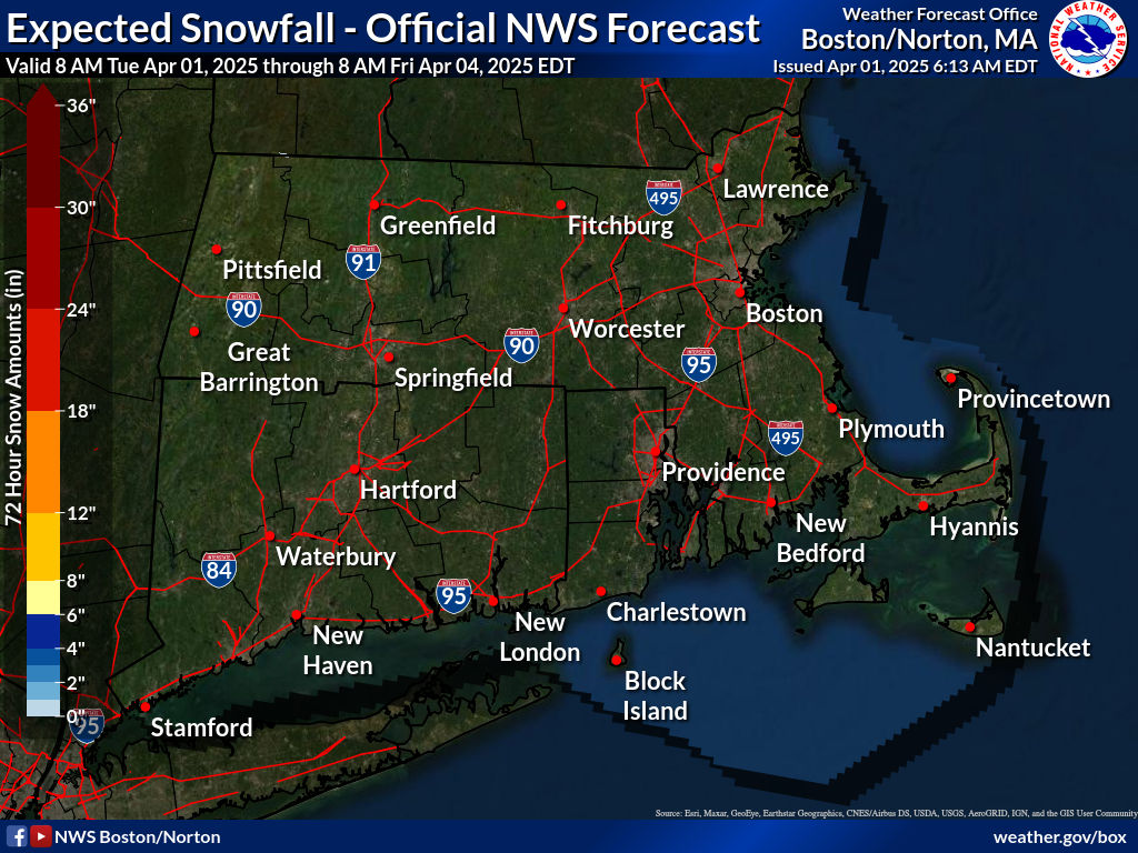 Snow Total Forecast provided by the National Weather Service