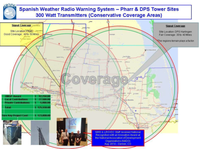 Poster showing coverage areas of the new NOAA Weather radio Spanish Language transmitters