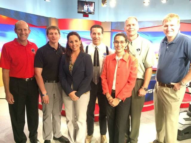 Photo of NWS Brownsville/RGV crew, Dr. Steve Lyons, and Samara Cokinos after 2014 RGV Media Partners Hurricane Workshop May 29, 2014
