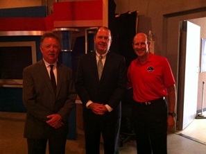 Photo of Tim Smith, Chief Meteorologist at KRGV Channel 5 News, John Kittleman, General Manager at KRGV Channel 5 News, and Dr. Steve Lyons, NWS San Angelo, TX, after RGV Media Hurrican Partners Workshop