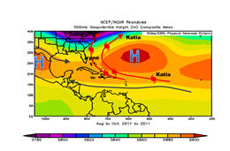 Average 500 mb geopotential height for the tropical western Atlantic during the peak of the 2011 hurricane season (click to enlarge)