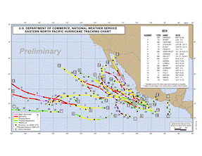 Preliminary eastern Pacific tropical cyclone tracks, 2014 season