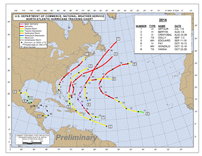 Preliminary 2014 Atlantic hurricane season track map (click to enlarge)