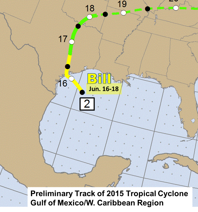 Preliminary 2015 Hurricane Season tracks for the Gulf of America (click to enlarge)