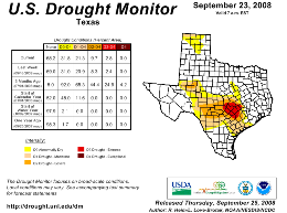 Texas Drought Monitor, as of September 23rd, 2008 (Click to enlarge)