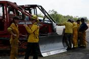 Dozers and Firefighters readying to attack the SMAC Ranch blaze, June 18th 2011 (click to enlarge)
