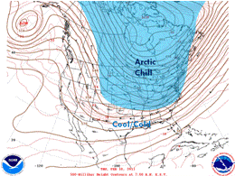500 mb pressure pattern across North America, February 10th 2011 (click to enlarge)