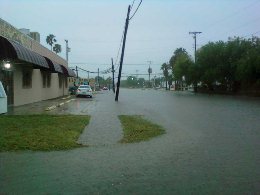 Photo of urban flooding in Raymondville, June 22nd, 2011 (click to enlarge)