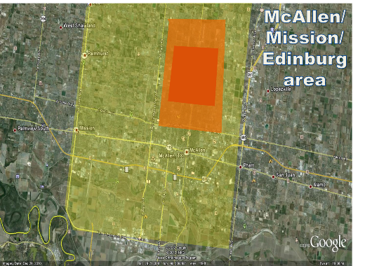 Areas of increasing damage across McAllen/Edinburg/Mission