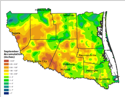 Estimated rainfall for the Rio Grande Valley, from bias corrected rainfall and observations, September, 2012
