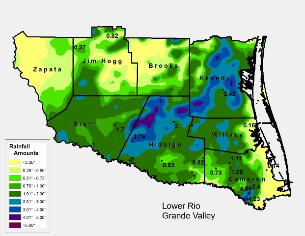 Rainfall map and observations, November 6-7 2013, Rio Grande Valley, Texas