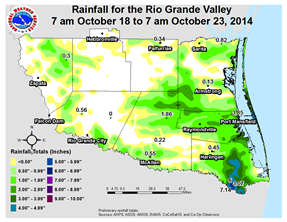 Four day rainfall for Deep S. Texas/Rio Grande Valley, October 18-23, 2014